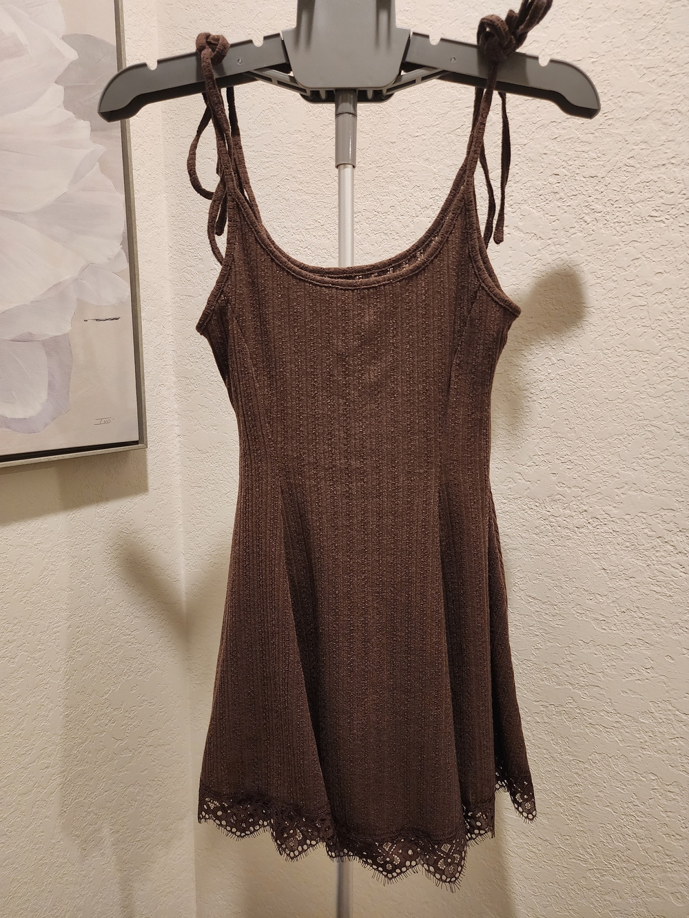Chocolate Brown Knit Tie-Shoulder Dress